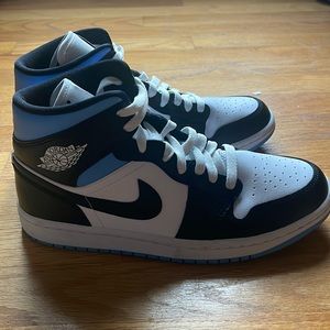 Air Jordans, blue white and black, size 10
